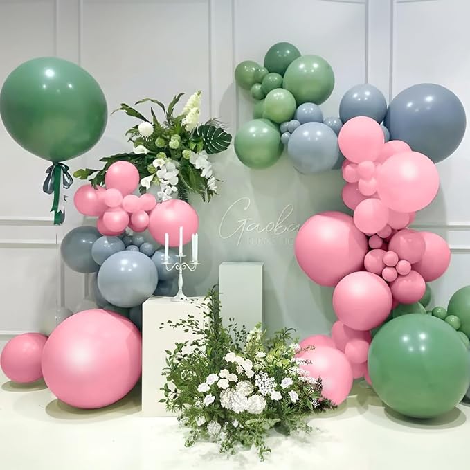 Sage Green Pink Gold Balloon Arch Kit, 141Pcs Sage Green Pastel Pink Chrome Gold Sand White Latex Balloons for Birthday Wedding Baby Shower Gender Reveal Anniversary