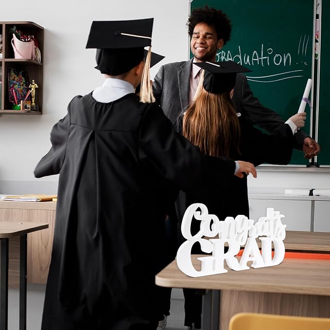 2026 Graduation Party Decorations Congrats Grad Sign White Wooden Table Centerpieces Class of 2026 Photo Booth Props for Graduation Party Decorations Supplies