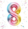 40 Inch Giant Rainbow Number 8 Balloons, Birthday Balloons, Helium Mylar Foil Big Number Balloons for Birthday Party Decorations, Kids' Birthday Anniversary Party Baby Shower Unicorn Parties