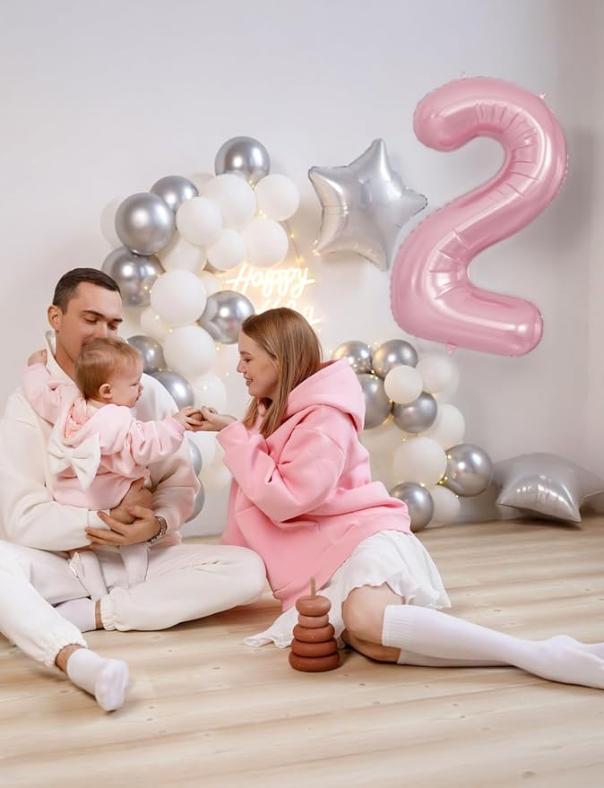 Pink Number 2 Balloons – 40 Inch Giant Foil Number Balloon, Light Pink Number Balloon for Girls Birthday, Baby Shower & Princess Theme Party Decorations