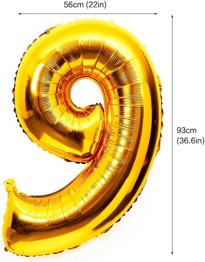 40 Inch Large Foil Helium Number Balloon Birthday Wedding Party 0-9 (Gold, 9)