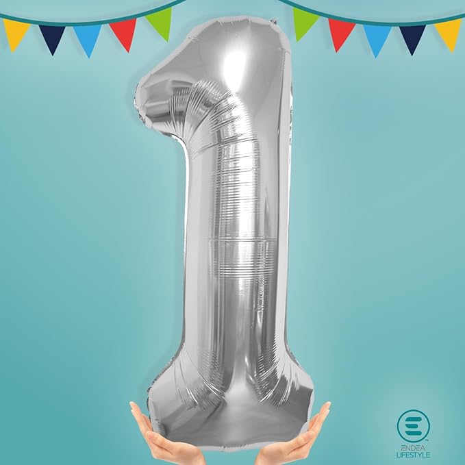40 Inch Large Silver Number Celebration and Decoration Balloon for Birthday Parties, Graduations, Anniversaries, Weddings, Photo Shoots, Special Events - Helium Foil (Silver Number 1)