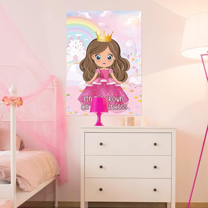 Hooqict Pin The Crown on The Princess Party Games for Kids Girls Princess Birthday Party Decorations Tea Party Favors Supplies, Large Pin The Tail Games Poster with 24 Crown Stickers