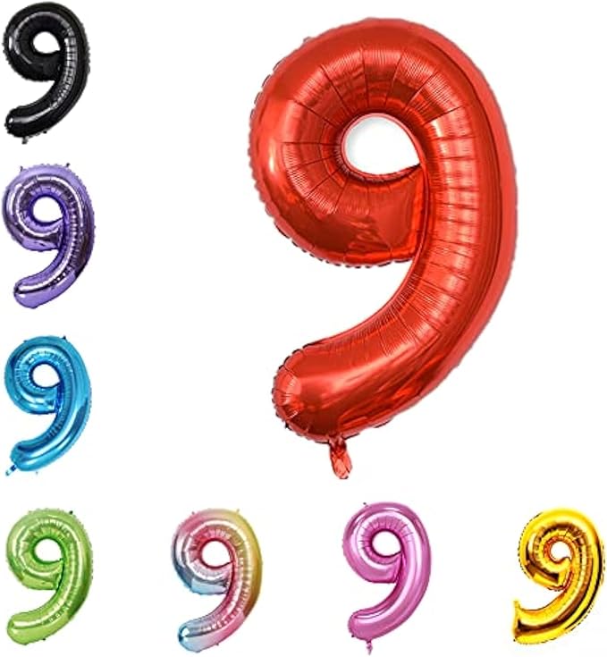 40 Inch Large Foil Helium Number Balloon Birthday Wedding Party 0-9 (Red, 9)
