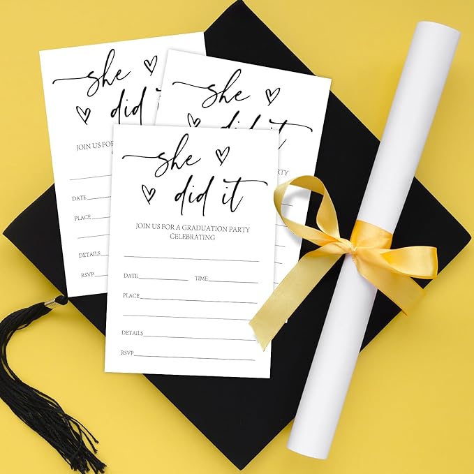Black And White Graduation Invites 20 Pcs Minimalism Graduation Party Invitations She Did It Grad Party Invites for Women Double Sided Invitation Card for University Graduating Decorations Y419