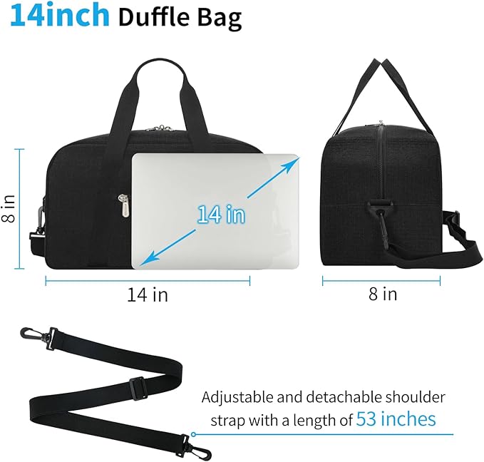 Apenze Small Gym Bag 14 inch lightweight Carry On Mini Duffel Bag for Travel Sport - Black