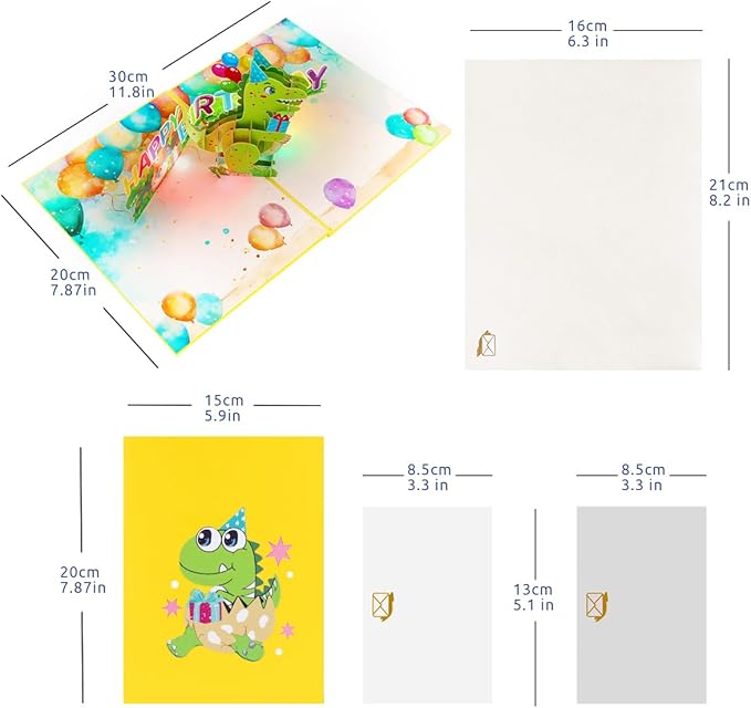 Musical Dinosaur Birthday Card, Light & Music Birthday Cards, Music Pop Up Birthday Card, Happy Anniversary Card, for All Occasion with Envelope.