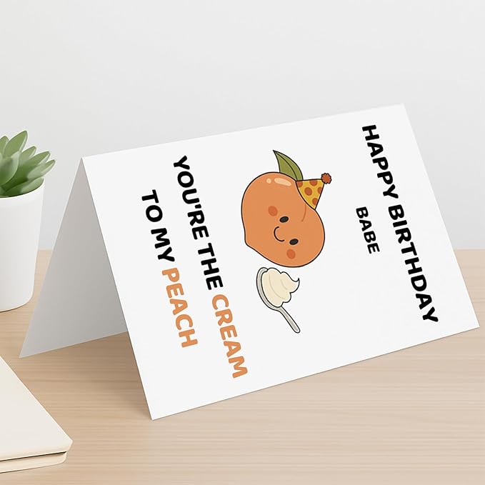 KINGNAME Cute Funny Birthday Card for Him Her, Peach and Cream Pun, Romantic Pun Card for Couple Partner, Cute Fruit Greeting Card