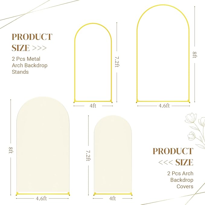 Metal Arch Backdrop Stand and Cover Set, 8FT, 7.2FT Party Backdrop, Easy to Assemble, Backdrop Stand for Parties, Birthday, Baby Shower