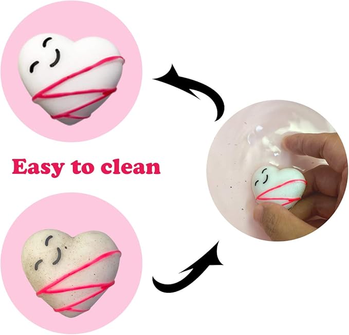 24 PCS Valentines Day Mochi Squishy Toys Squishies for Kids School Class Classroom Valentines Day Cards Gifts Prizes Party Favors