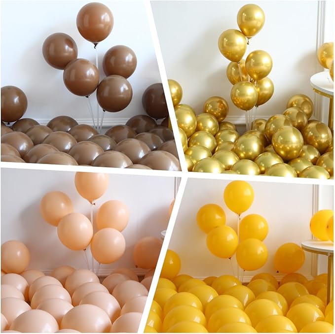 Baseball Balloon Garland Arch Kit - 140pcs Coffee Brown Yellow Gold Nude Balloons with 3D Baseball Bat & Star Balloons for Baseball Party Decorations, Birthday, Sports Theme Party Supplies