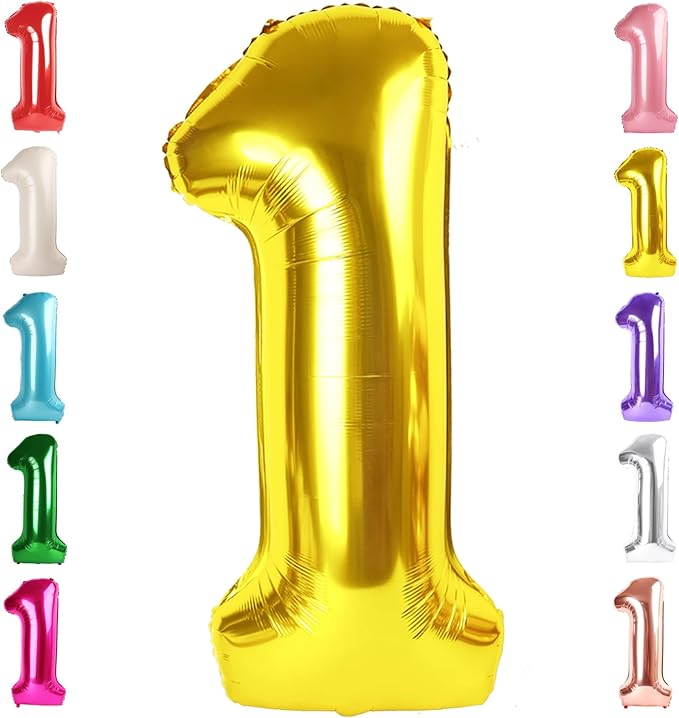 Number Balloons 1, 40 Inch One Balloons for 1st Birthday Girl Boy 1 11 21 Party Decorations Baby Shower Photo Shoot, Gold 1 Balloon