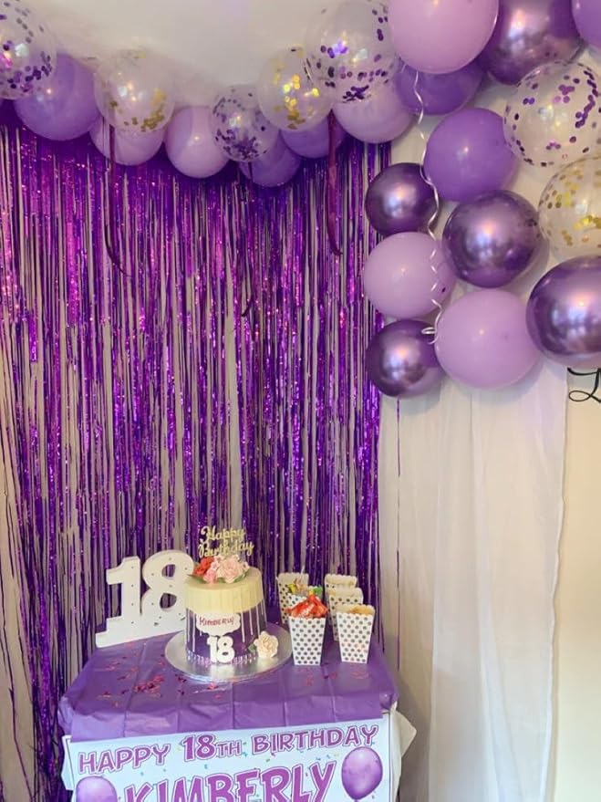 Tinsel Backdrops Curtains Party Decorations, Purple Streamers Birthday Decoration for 30th Women Men, Photo Booth Props for Wedding, 2Pack 3.28X6.56Ft