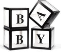 Baby Boxes with Letters for Baby Shower, 4 Transparent Balloon Boxes with Letters for Gender Reveal Birthday Wedding Baby Shower Decorations (Black)