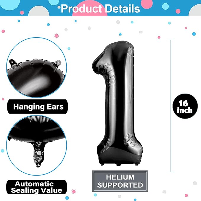 Number Balloons 16 Inch Mylar Foil Number 0-9 Balloons Set for Party Decoration Custom Digital Balloons 10 Pieces Party Supplies (Black)