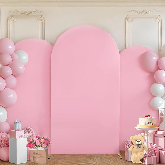 Wedding Arch Cover (7.2FT, 6.6FT, 6FT) Set of 3 Arch Backdrop Spandex Cover for Birthday Party Baby Shower Ceremony Banquet Decoration (Pink, 7.2FT,6.6FT,6FT)