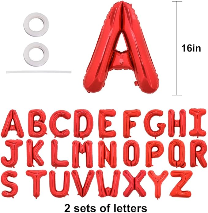 TONIFUL 52 Pieces 16 Inch Red Letter A-Z Balloons,Custom Phrase Mylar Foil Alphabet Letter DIY Personalized Phrase Banner for Birthday Anniversary Wedding Valentine Day Graduation Engagement