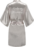 EPLAZA Women's One Size Silver Rhinestones Bride Bridesmaid Short Satin Robes for Wedding Party Getting Ready