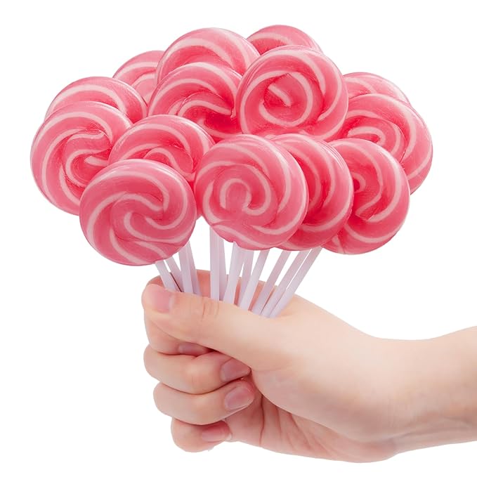 Pink Swirl Lollipops Individually Wrapped Bulk, Valentine’s Candy Lollipops, Baby Shower Lollipop, Pink Suckers for Kid's Birthday Party Favors and Candy Buffet, Strawberry Flavor 18 Pack