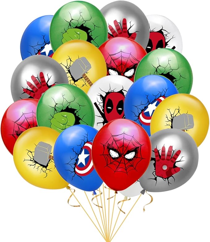 36Pcs Balloons for Super Heroes Birthday Party Supplies, Includes 6 Styles Printed Ideal for Super Cartoon Heroes Party Decorations Favors