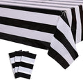 Kesfey 3 Packs Black and White Vertical Striped Tablecloth 54 x 108 Inch Geometric Black Stripe Table Cloths Disposable Plastic Stripe Table Covers Waterproof Picnic Tablecover for Camping Party