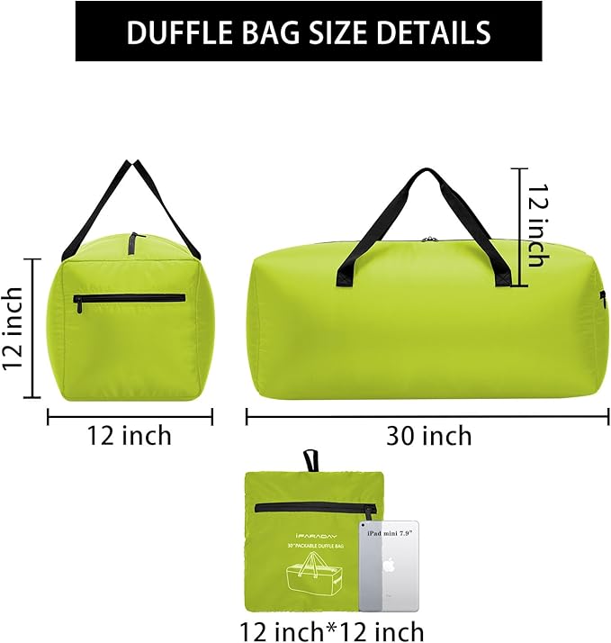 iFARADAY Foldable Duffel Bag 30" / 75L Lightweight with Water Rresistant for Travel-Light Green
