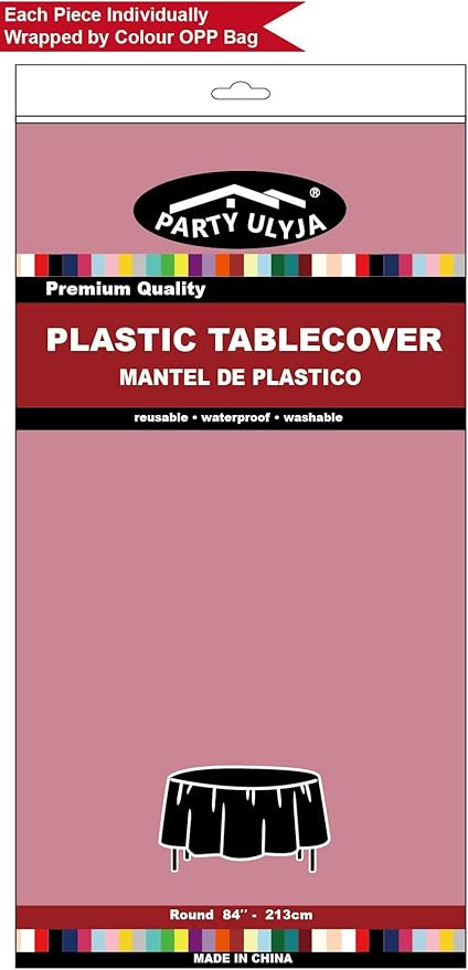 Pink Plastic Tablecloths 2 Pack Disposable Table Covers 84 Inch Circle Bridal Shower Party Tablecovers PEVA Vinyl Table Cloths for BBQ Picnic Birthday Wedding Banquet Parties 6 ft Round Table Use