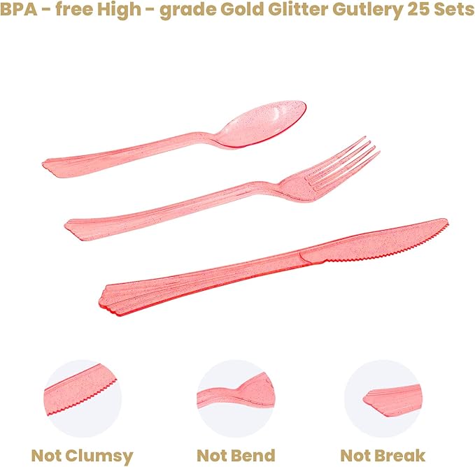AIRE 175PCS White and Rose Gold Paper Plates Party Supplies for 25 Guests Party Decorations Dinnerware Rose Golden Dot Paper Plates Napkins Cups Gold Plastic Forks Knives Spoons for Wedding Birthday