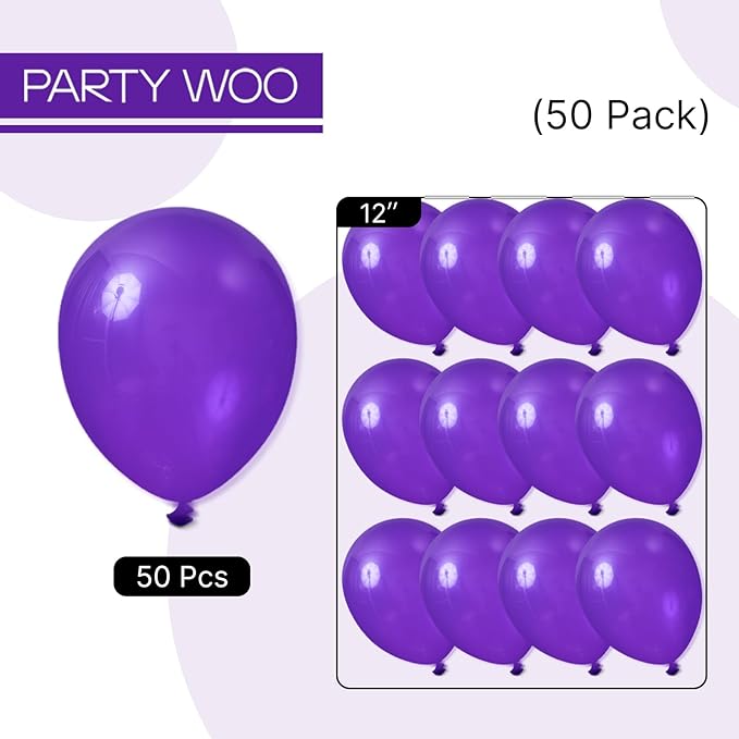 PartyWoo Dark Purple Balloons 50pcs 12 Inch Royal Purple Latex Helium Balloons for Birthday Baby Shower Graduation Anniversary Bachelorette Princess Butterfly Themed Party Decorations Purple-Y16