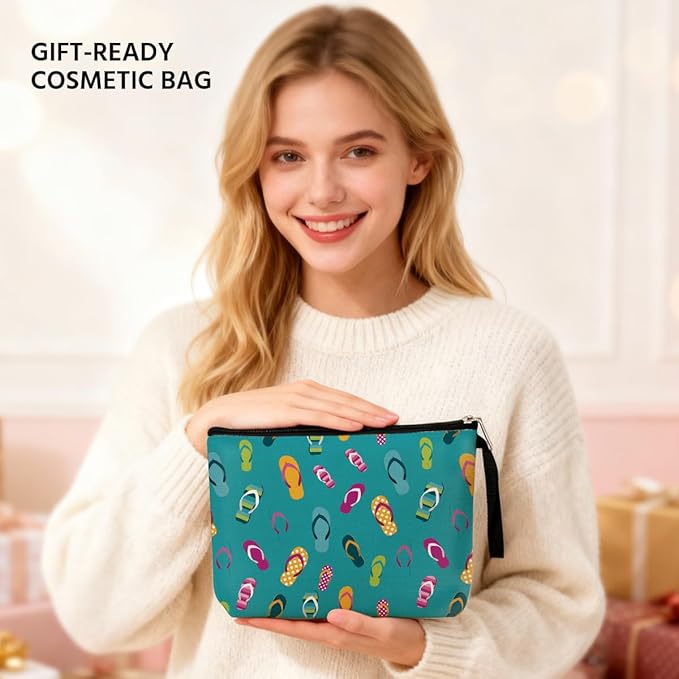 Makeup Bag Slipper Gifts for Beach Vacation Essentials Beach Holiday Cruise Essentials Makeup Bag for Women beach Lover Gifts for Girls Sister Friends Christmas Birthday Gift Slipper Cosmetic Bags