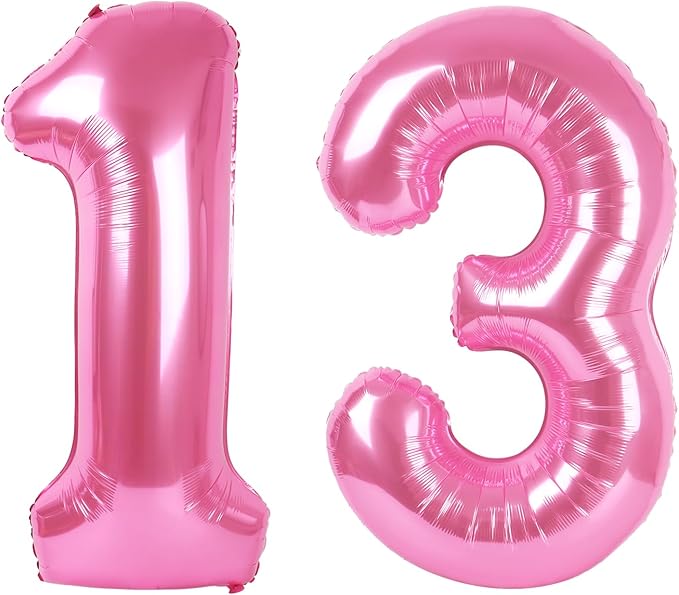 Large Pink 13 Number Balloon 40 Inch, 13 Birthday Balloons, 13 Birthday Party Decorations, BirthdayParties Anniversary Graduation Supplies