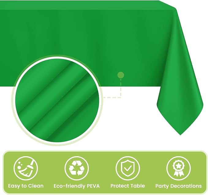 Mulbozy Green Plastic Table Cloth Disposable 4 Pack, 54 × 108 Inch Tablecloths Rectangle, Green Plastic Table Cover for Party Decor