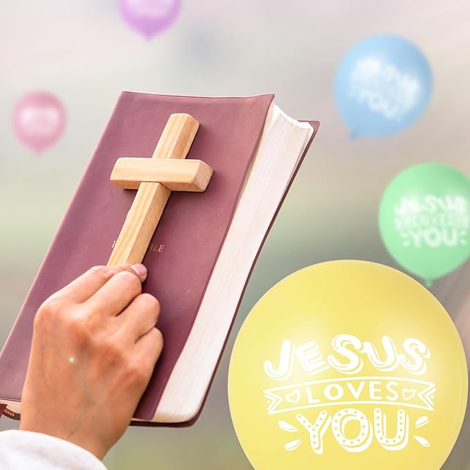 Gejoy Jesus Loves You Balloon 12 Inch Latex Christian Religious Jesus Balloon Party Decor for He Is Risen Party Decor Favor Cross Church Event Birthday Sunday Supplies(Macaron Colors,60 Pcs)