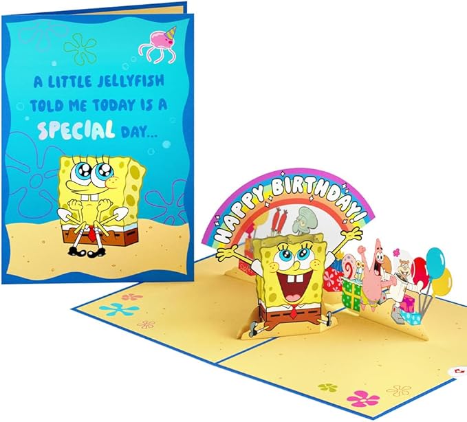 Lovepop SpongeBob SquarePants Happy 3D Pop-Up Birthday Card - for Him, Her, Kids, Boys, Girls, Men, Women - 5" x 7" - Envelope Included