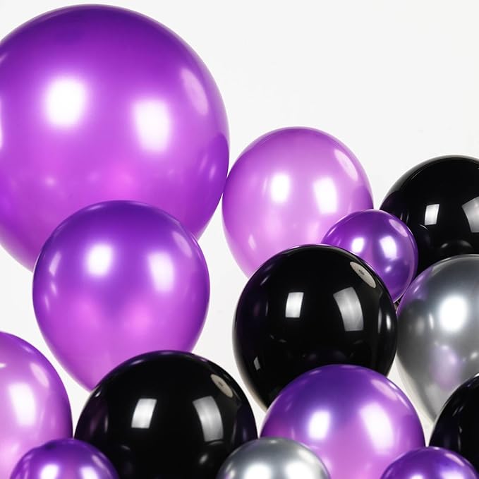 Black dark purple and Silver Balloon Garland Arch Kit 130Pcs with dark purple and Silver Stars, Graduation Certificate Graduation Cap GRAD Letters Mylar Balloons for 2025 kpop Prom Decorations