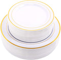 WDF 60PCS White Gold Plates Disposable - Gold Plastic Plates, Including 30-10.25inch Gold Dinner and 30-7.5inch Salad/Dessert for Baby Shower Wedding Spring