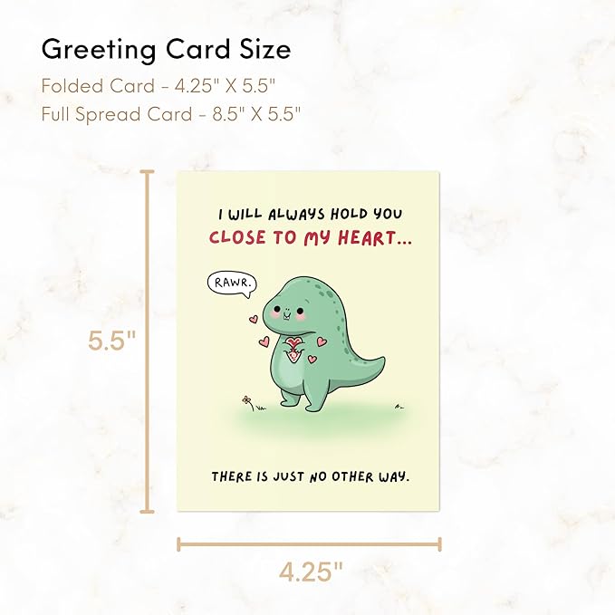 ALY LOU Funny Anniversary & Birthday Card – Punny Greeting Card Blank Inside, Cute & Perfect for Couples, Him, Her, Husband, Wife, Girlfriend, Boyfriend (Close To My Heart - T-Rex)