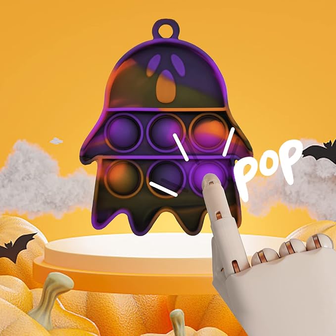 30pcs Halloween Mini Pop Keychain Fidget Toys - Rainbow Silicone Simple Fidget Toys - Halloween Decorations and Party Favor