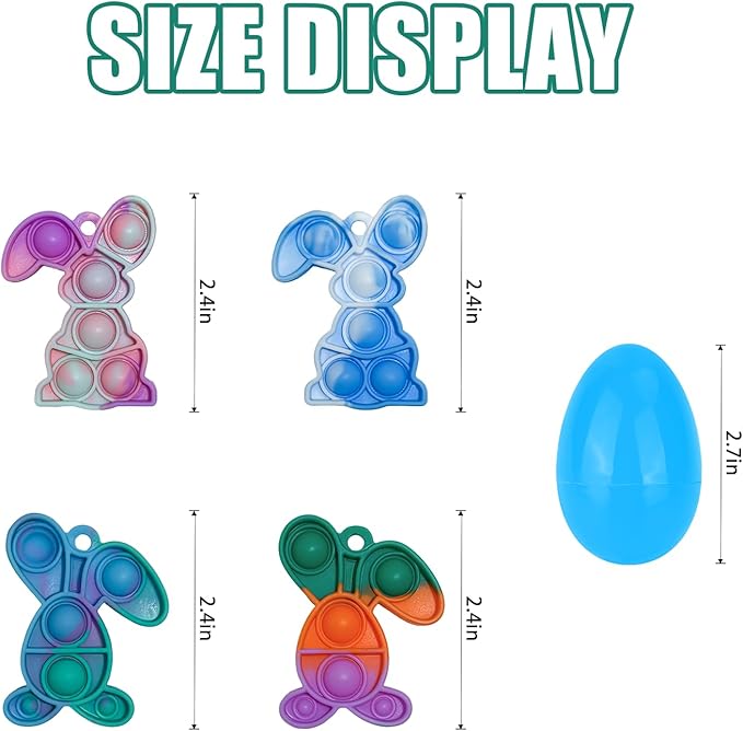 24Pcs Easter Pop Its and Basket Stuffers with Colorful Eggshell,Mini Pop Keychain Rainbow Silicone Simple Fidget Toys Fidget Relieve Anxiety Stress Hand Office Desk Toys for Kids Adults