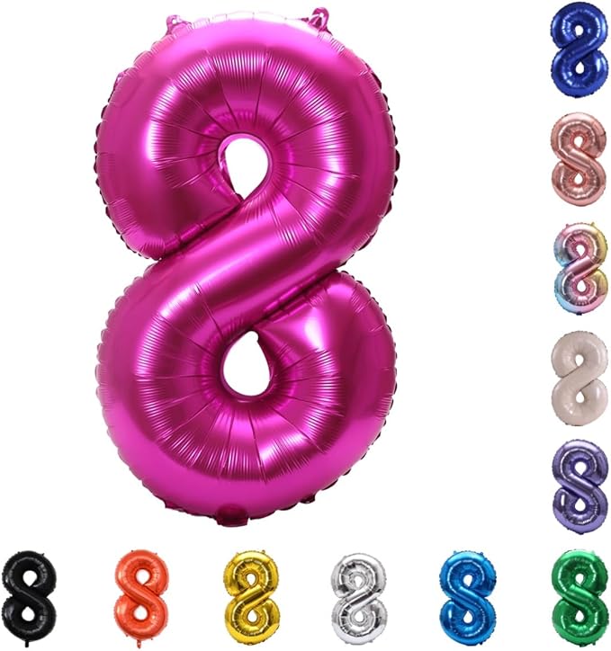 YPSelected 32 Inch Large Foil Helium Number Balloon Birthday Wedding Party 0-9 (Rose Red, 8)