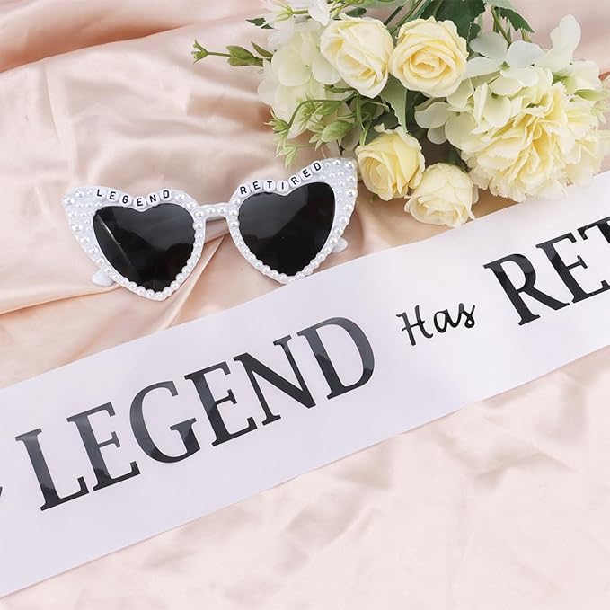 The Legend Has Retired Sash and Heart Sunglasses for Women Retirement Party Decorations Retirement Gifts for Women Party Supplies