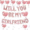 2 Set 16 Inch Rose Gold 'Will You Be My Girlfriend' Balloons Banner with 6 Heart Shaped Balloons for Romantic Decorations, Engagements, Anniversaries, Valentines Day Decor