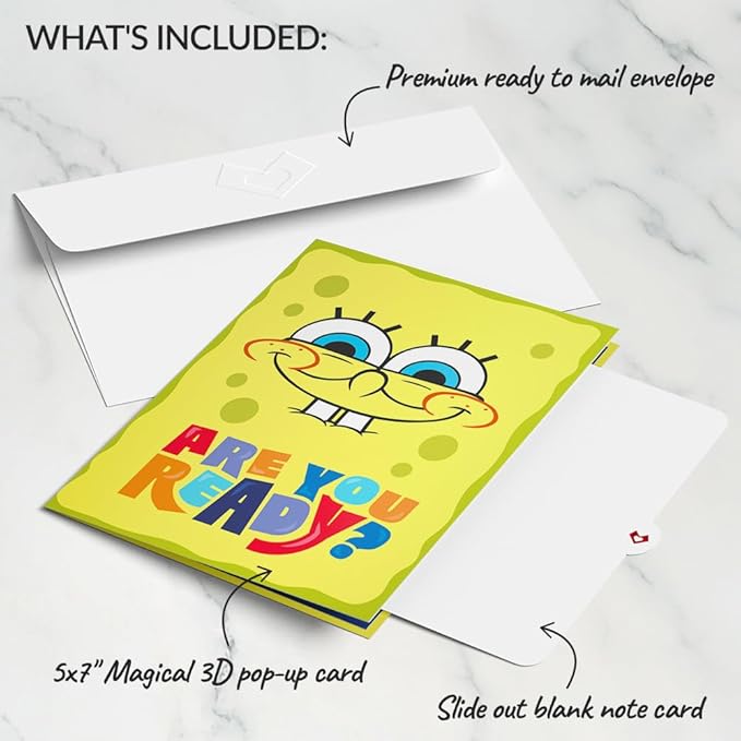 Lovepop Spongebob Squarepants Birthday Pop-Up Card for Her and Him - 3D Greeting Cards for Boys, Girls, Men, Women - 5" x 7" Card - Blank Notecard & Envelope Included