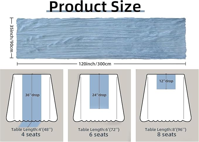 FEXIA 6 Pack Dusty Blue Table Runner 35x120 Inches Gauze Table Runner for Bridal Shower Wedding Party First Communion Centerpiece Engagement Boho Table Decoration (Dusty Blue)