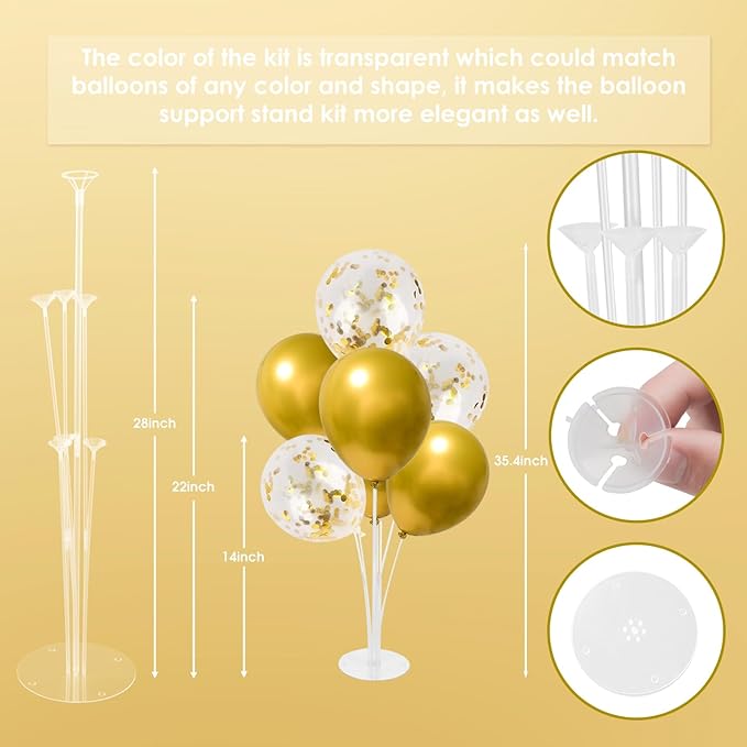 4 Sets Balloon Stand Kit, Balloon Sticks Holder Table Centerpiece with Gold Balloons for Christmas Graduation Birthday Wedding New Year 2026 Party Decorations(Gold)