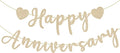 Happy Anniversary Banner, Pre-Strung Gold Glitter Wedding Anniversary Decorations Romantic, Couples Shower Decorations Banner For Happy Wedding Reception Day Bridal Shower Party