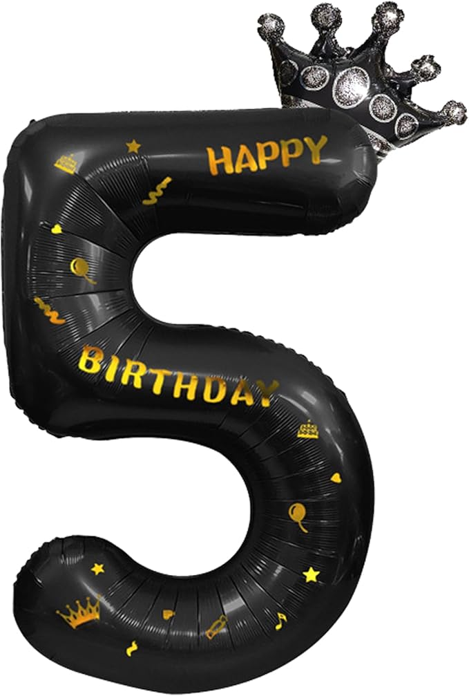 40 Inch Large Black Number Balloons Crown Big Black Digit Foil Mylar Balloons for Baby Shower Wedding Birthday Party Supplies (black 5)