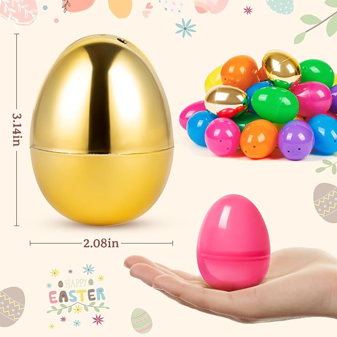 Duchong 36 Count 3.15" Plastic Easter Eggs, 30 Pcs Empty Suprise Eggs 6 Pcs Golden Eggs Bulk, Fillable Eggs with Hinge for Easter Hunt, Basket Stuffers Fillers, Easter Party Favor Decorations