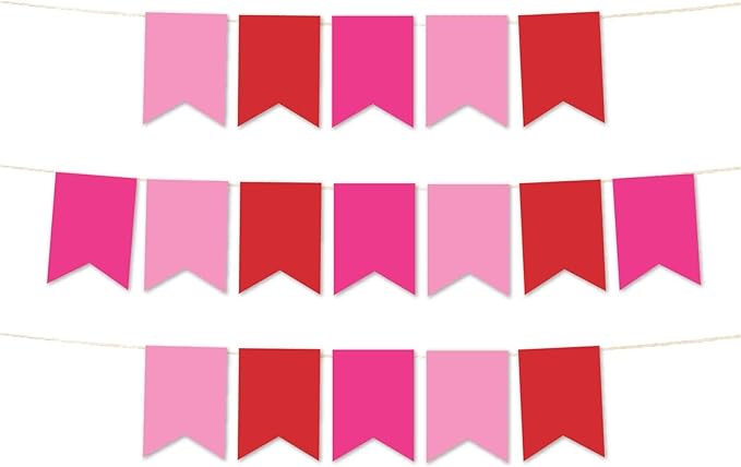 Andaz Press Hanging Pennant Banner with String, Pink, Fuchsia, Red, 1-Set, 24 Pennants, Approx. 12-Feet Long, Valentine's Day Theme Colored Supplies