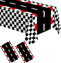 WNINK 2 PCS Racing Car Theme Tablecloths Car Disposable Plastic Tablecloths Black Checkered Flag Table Covers Racetrack Rectangular Tablecloth for Race Car Birthday Party Decorations, 54 x 108 Inch